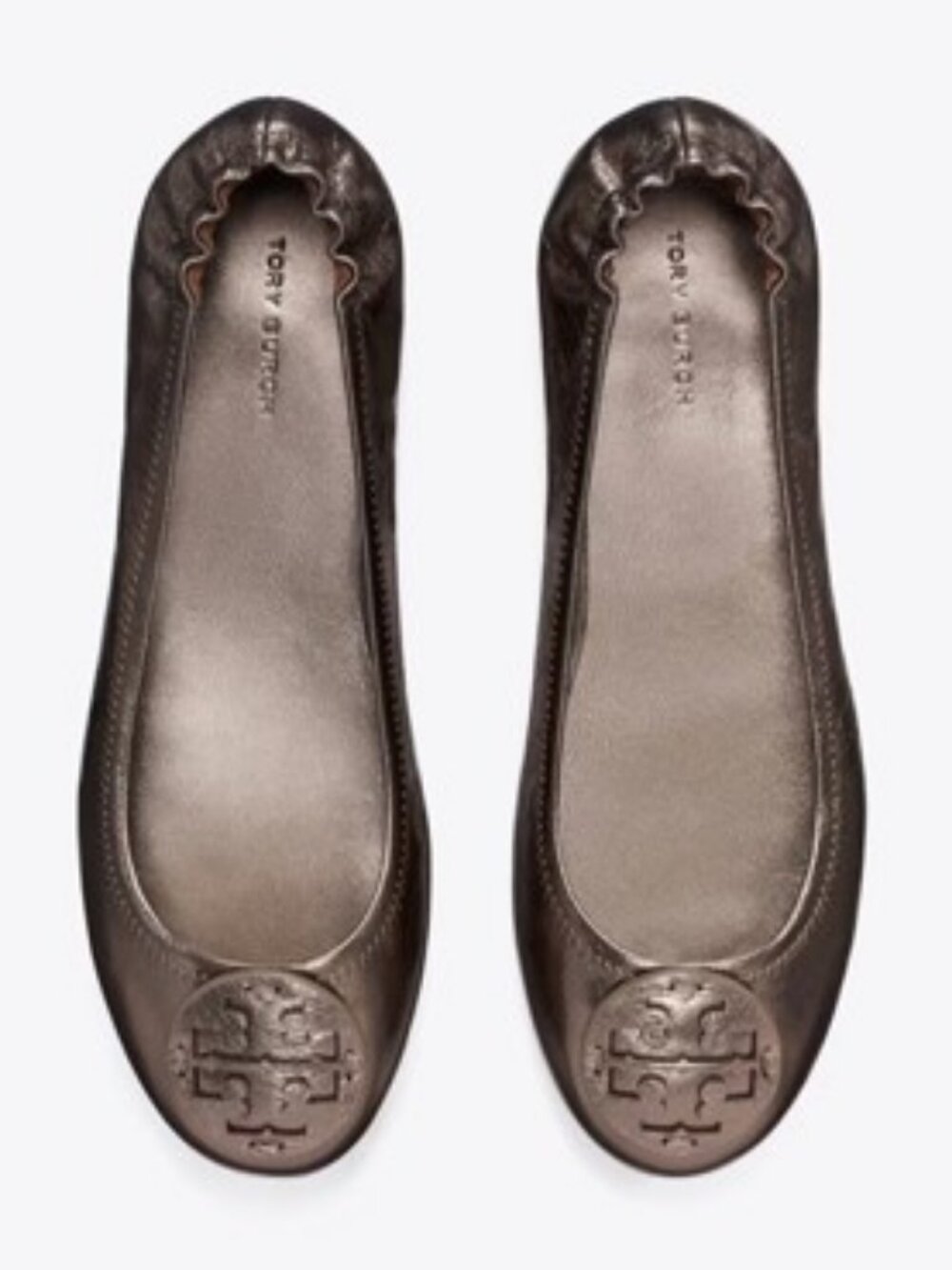 NWT Tory Burch MINNIE TRAVEL BALLET Spring Pewter Metallic Leather